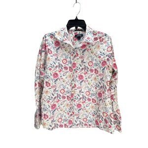 Lands' End Women's Floral Cotton Button Down Shirt Size 12 Casual Holidays